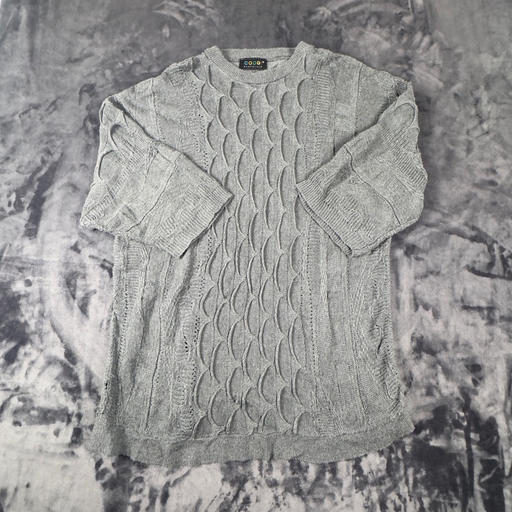 COOGI Australia Knit Sweater Mens XL Grey 3D Texture Short Sleeve Crew Neck